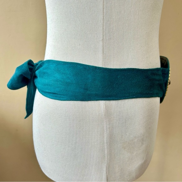 Vintage Laise Adzer Blue Suede Leather Wide Art Deco Belt Boho Chic Statement - Picture 5 of 13